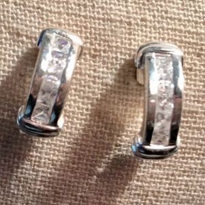 CZ SS Half-Hoop Earrings